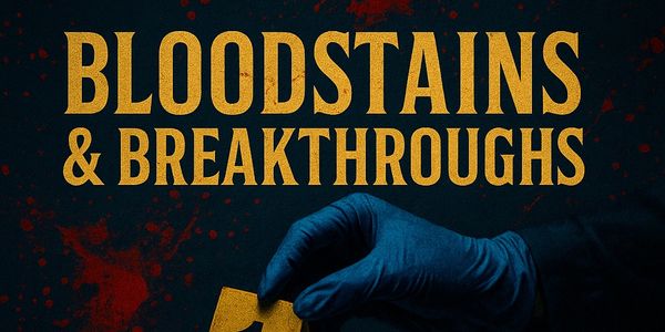 Crime scene investigation theme with bloodstains and evidence marker.