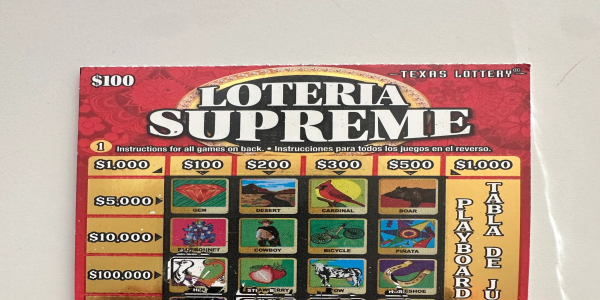 A Texas Lottery Loteria Supreme scratch-off ticket with various prize amounts and game instructions.