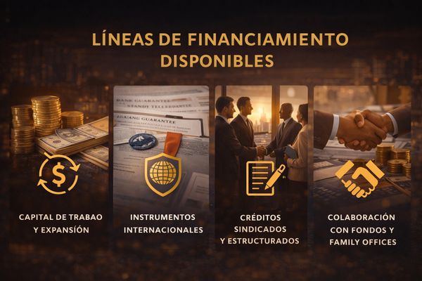 Líneas de financiamiento disponibles para diferentes necesidades empresariales.