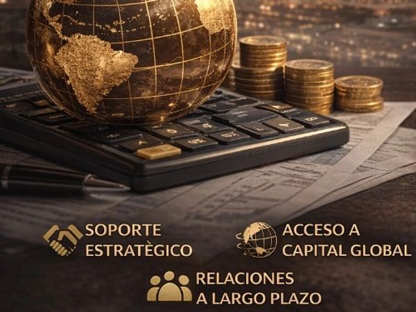 Globo dorado con calculadora y monedas, temas de finanzas.