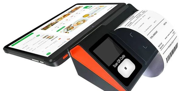 Modern POS system with touchscreen and receipt printer.