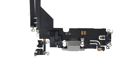 Black electronic circuit board with connectors and components.