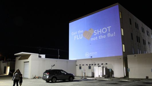 Outdoor waterproof projection mapping enclosure. Digital advertising