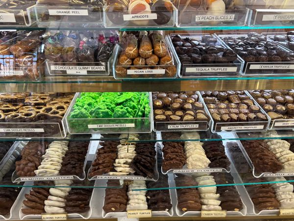 A picture of different chocolates placed in trays