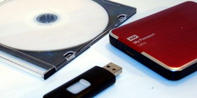 CD, DVD, flash drive, hard drive, portable drive, storage