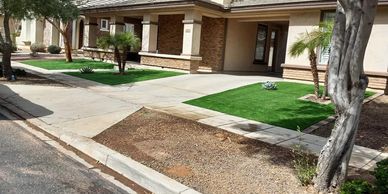 Front yard cleanup with new gravel and turf installation for enhanced curb appeal