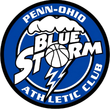 Blue Storm sports team logo with lightning bolt.
