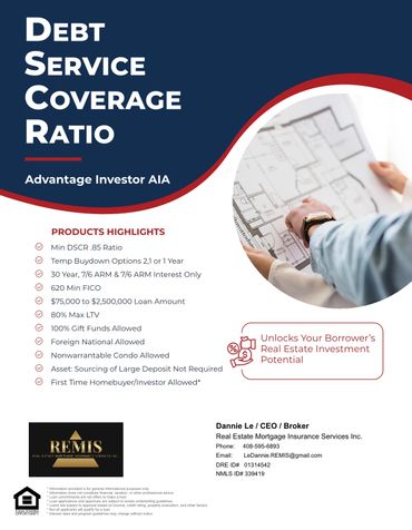Informative flyer on Debt Service Coverage Ratio loan benefits by REMIS.