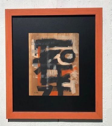 Original Franz Kline framed with black mat and orange frame with non-glare museum glass 