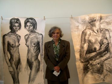 Elena Poniatowska with "Dripping Beauty" by Tomas Oliva at Patricia Cameron Gallery, Seattle 2006.
