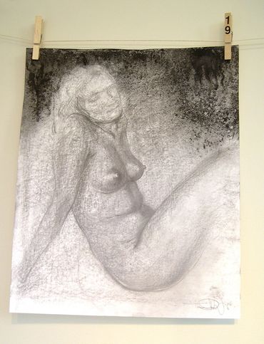 Sculptor Tomas Oliva "Study of Lourdes I" 2006, for Dripping Beauty Series, graphite and charcoal on