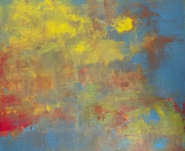 blue, brown, and chartreuse abstract similar to Claude Monet Waterlilies