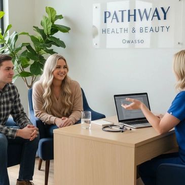 young couple discussing primary care in owasso with their nurse practitioner at pathway health