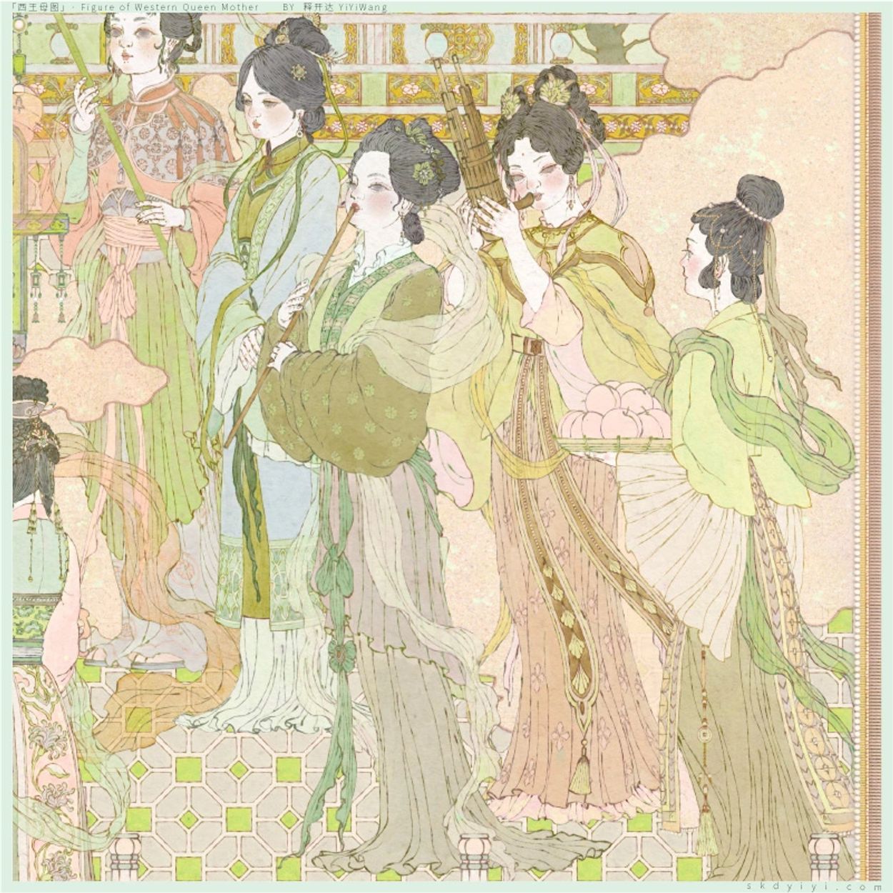 释开达的数字艺术作品 中国风 西王母图 插画 Yiyi Wang's artwork,Chinese style,FIGURE OF WESTERN QUEEN MOTHER,illustration