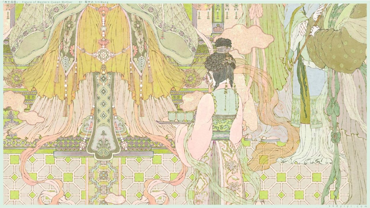 释开达的数字艺术作品 中国风 西王母图 插画 Yiyi Wang's artwork,Chinese style,FIGURE OF WESTERN QUEEN MOTHER,illustration