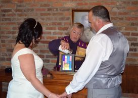 Wedding ceremony inside the Har-Ber Village Chapel. 