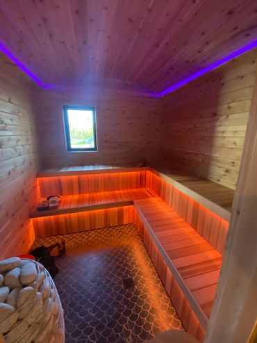 Sauna custom lighting with full spectrum color.
