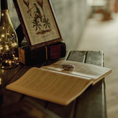 An open notebook full of cursive writing.