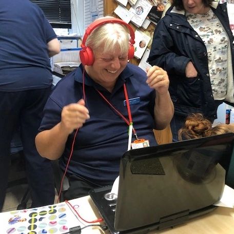 Staff member completing mandatory refresher training in the Brockton Care Limited offices