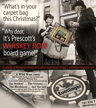 Whiskey Row Board Game, Prescott, AZ. JULIE TRAINOR GRAPHIC DESIGNER, PEREGRINE BOOK COMPANY