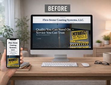Before website redesign for Flex-Stone Coating Systems showing outdated layout and unclear contracto