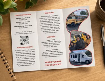 Open tri-fold brochure for Flex-Stone showcasing detailed concrete coating services, visuals, and co