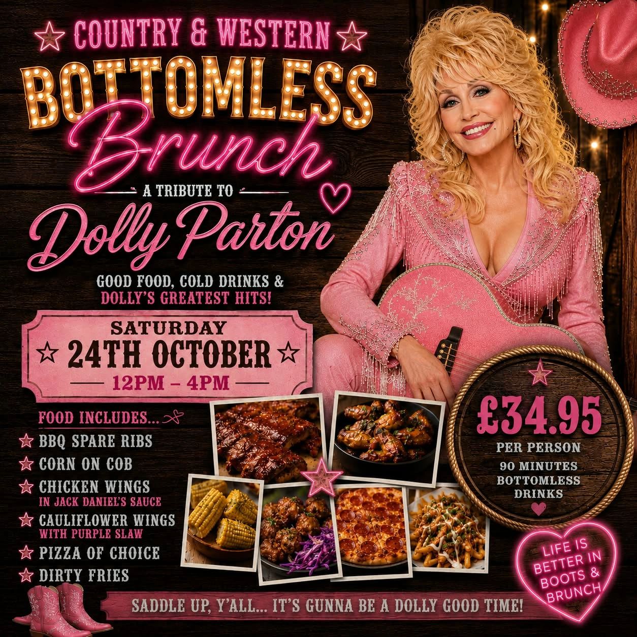 Country & Western Bottomless Brunch tribute to Dolly Parton on October 24.