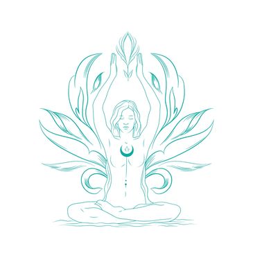 femme posture lotus de couleur bleu /vert