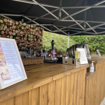 Flower wall mobile bar, wedding in Cornwall