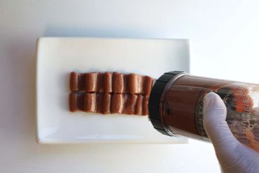 Purée shaping technique for shaped purée bacon strips. IDDSI