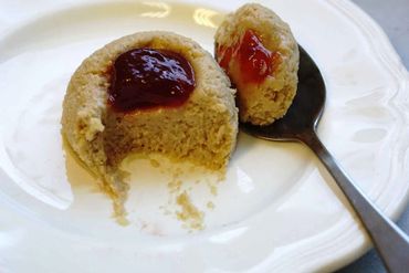 Shaped puree bread IDDSI sandwich. Peanut Butter & Jelly puree bread sandwich.