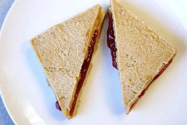 Shaped puree bread IDDSI sandwich. Peanut Butter & Jelly puree bread sandwich.
