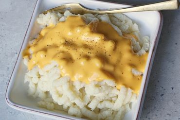 Shaped purée pasta macaroni mac and cheese IDDSI