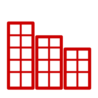Stacked buildings icon: regulated commercial sectors including healthcare, Financial Services, legal