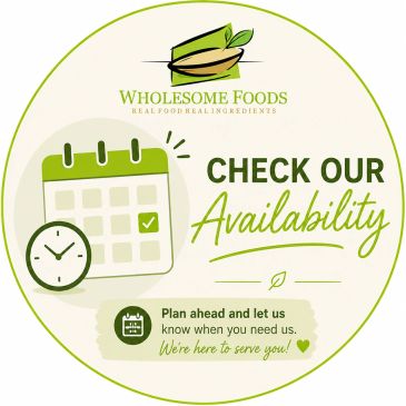 Logo and message about checking availability for Wholesome Foods.