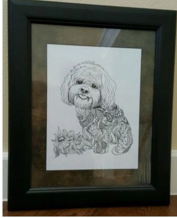 framed coloring book page of a dog