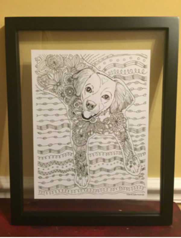framed coloring page of a dog