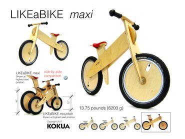 Large wooden balance bike with 16" tires for children 5-13 years old