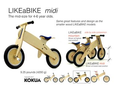catalog page for mid sized wooden balance bike