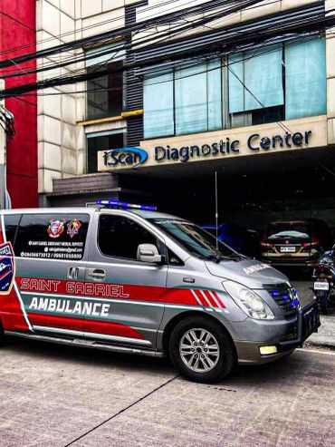 Saint Gabriel ambulance parked outside iScan Diagnostic Center.