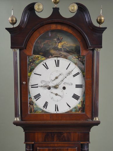 Antique Longcase grandfather clock by brotherston, dalkeith with Robert burns tam o shanter themed d