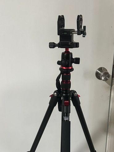 Shooting tripod
Aluminum clamp
Extends to over 6ft
Adj ball mount for various canting positions