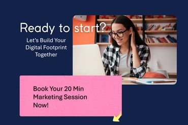 Business owner on video call; CTA to book a free 20-minute intro with Marketing Suite Digital Studio