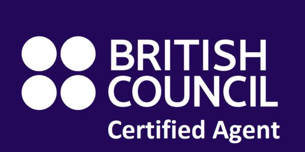 British Council Certified Agent logo with white text and circles on purple background.