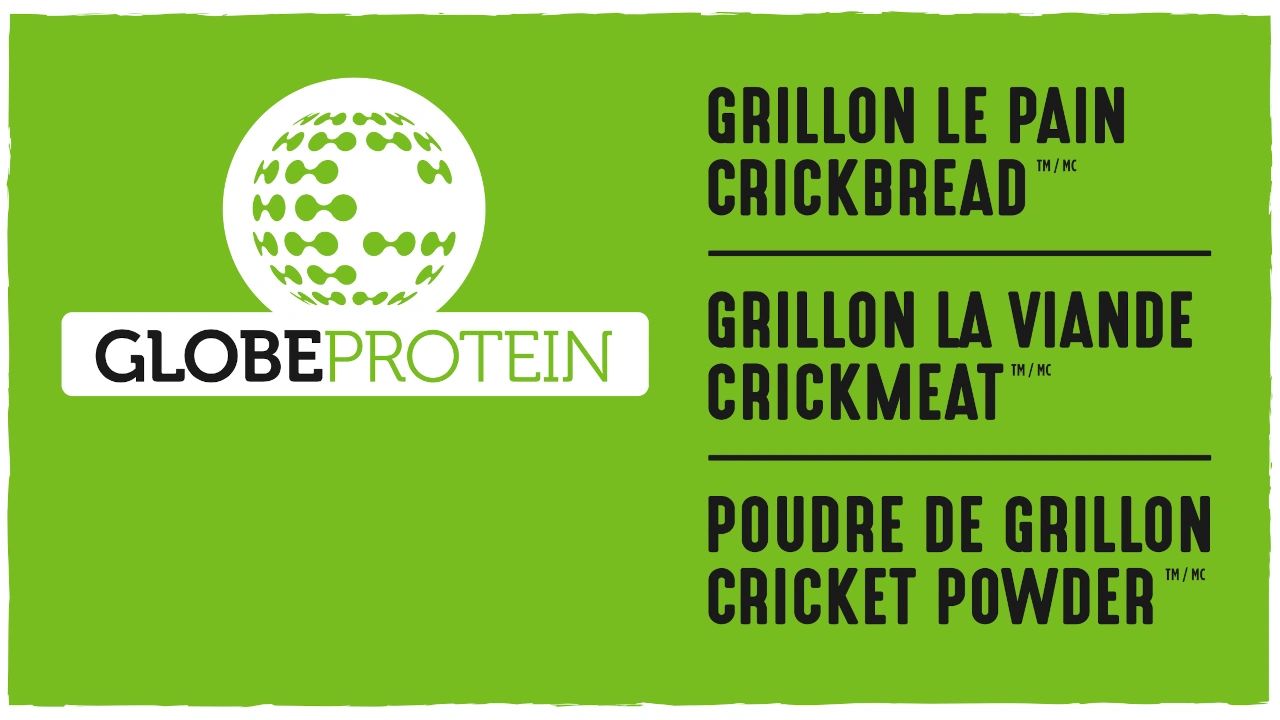 Globe Protein logo with cricket-based product names in French and English.