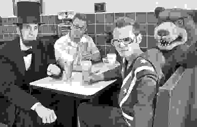 James Duncan with Abe Lincoln, Evel Knievel and a Bear... at Ellison Place Soda Shop in Nashville.