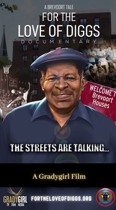Documentary poster featuring a man with a cap and the title 'For the Love of Diggs'.