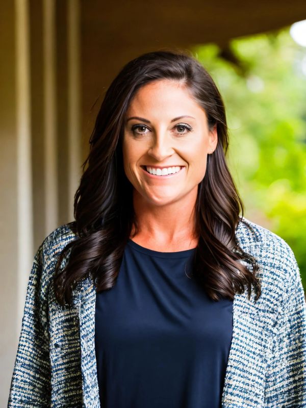 Smiling woman with dark hair and navy top.