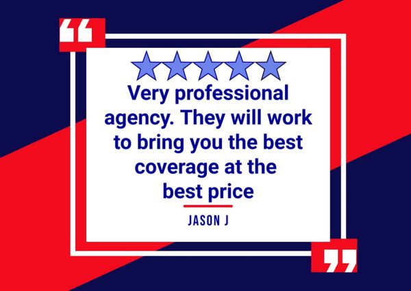 Five-star review praising a professional agency for best coverage and price.
