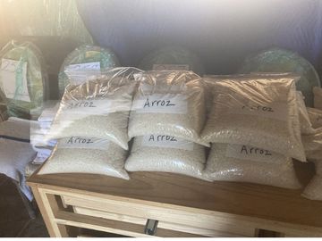 Rice packaged for families at foodbank